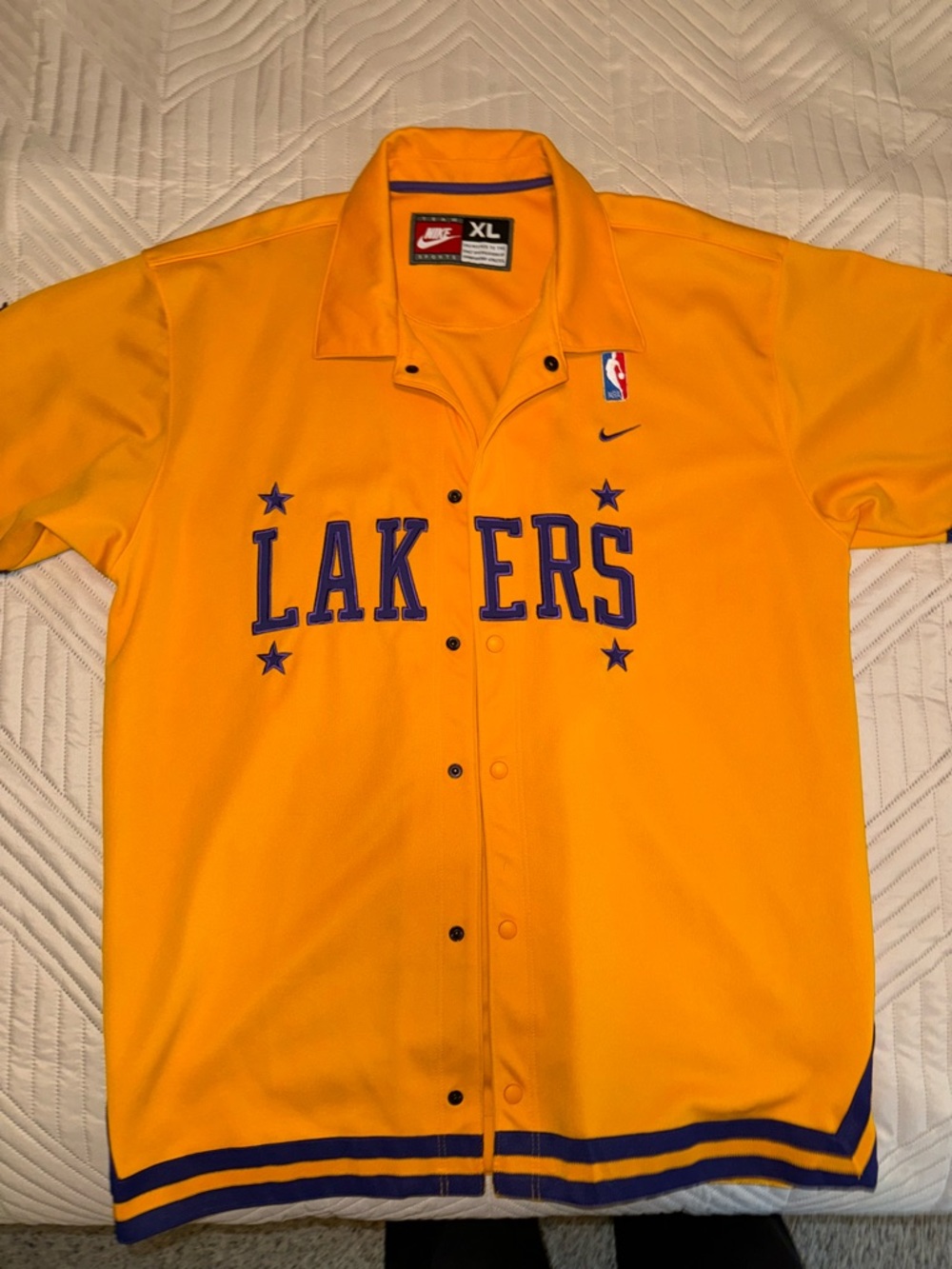 Nike Lakers Gold Short-Sleeve Button-Up Shirt Warm Up Attire